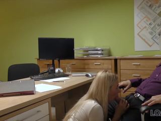 Blonde young female Gives Herself to Agent in Office in Loan